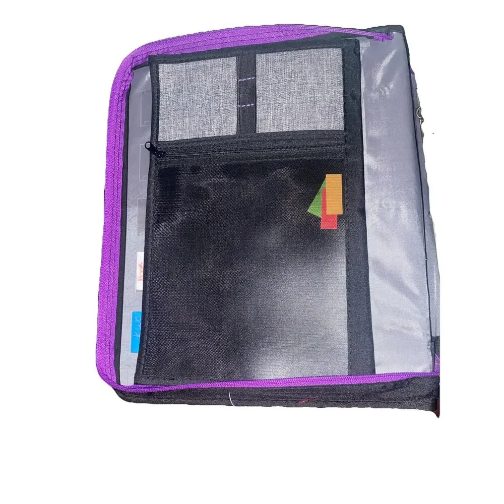 Five Star Zipper Binder Portfolio 3-Ring Expanding File Grey/Purple